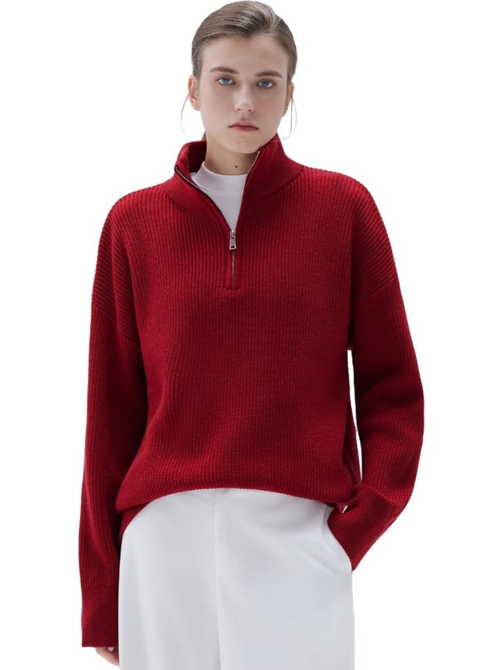 Cozy Oversized Cashmere Blend Quarter Zip Pullover Sweater for Women